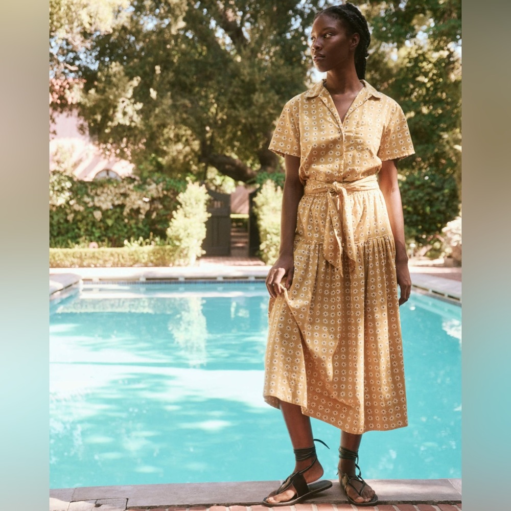THE GREAT. Mustard Yellow Midi Skirt